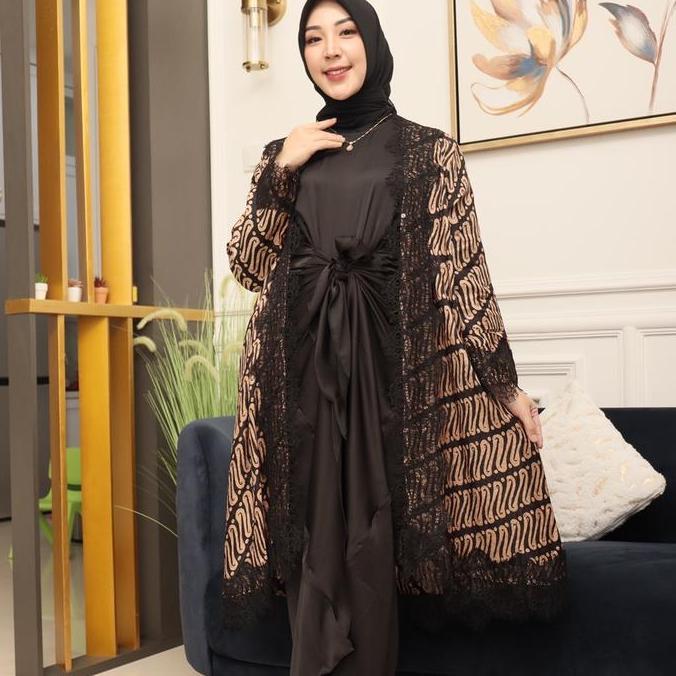 LOLOTA SET KAFTAN | KAFTAN IKAT VISCOSE PREMIUM GIES HITAM Batik Kondangan Muslim Wanita Formal Dres