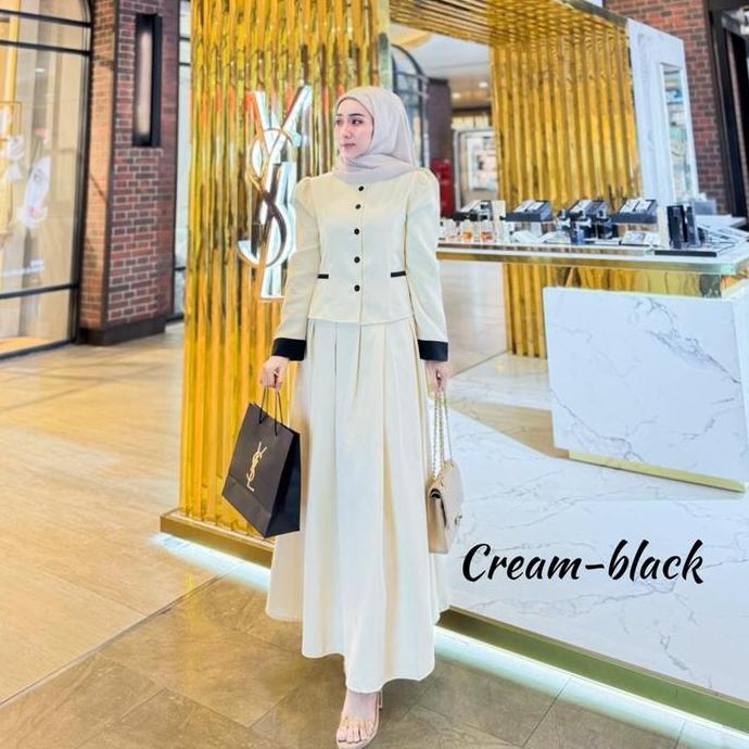 setelan one set muslim wanita kekinian korean style hijab ootd rok dan blazer raisha nada gisella