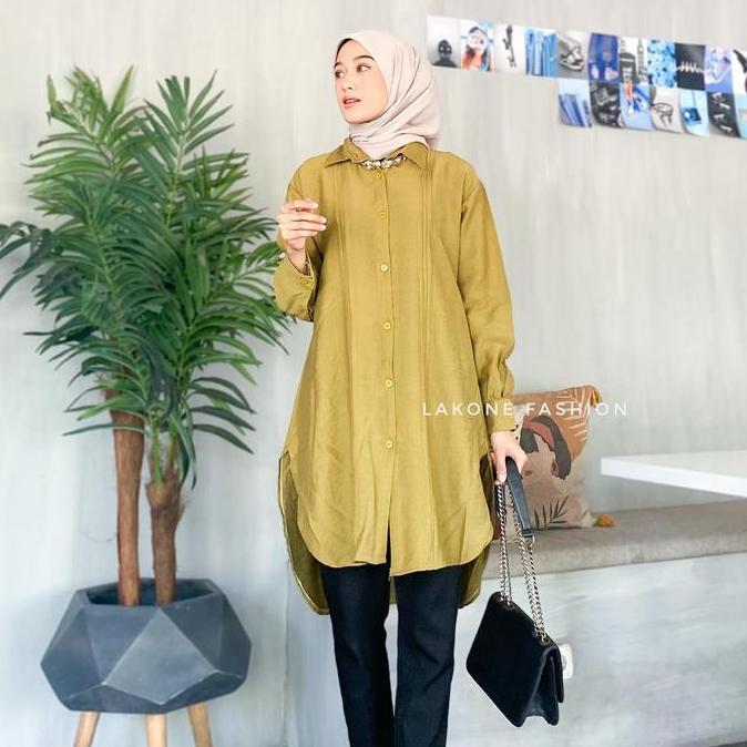 NAYA TUNIK POLO LINEN PREMIUM FULL KANCING BUSUI - KEMEJA TUNIK WANITA POLOS KEKINIAN