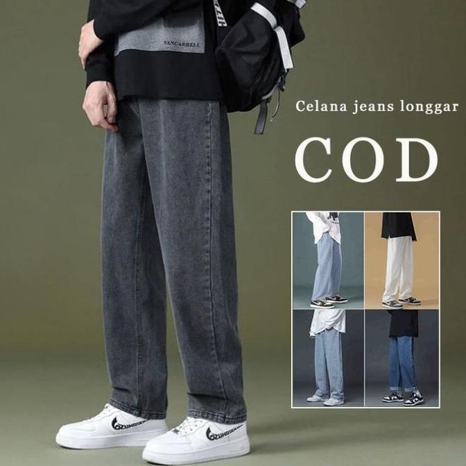 Celana Panjang Blue Jeans Loose Straight Fit Celana Korea Reguler Pria