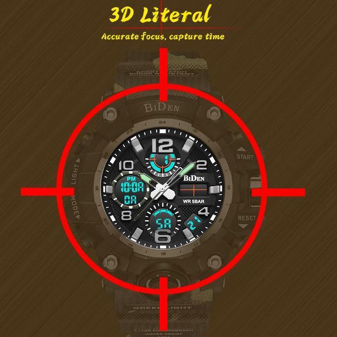 Biden Jam Tangan Pria Militer Olahraga Digital&Analog Tali Silikon Jam Tangan Cowok