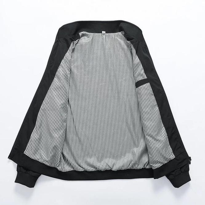 Holdenic Jaket Pria Kain Taslan Katun Ori Tebal Hitam Slimfit Nyaman Panjang Bomber Keren Blazer Uni