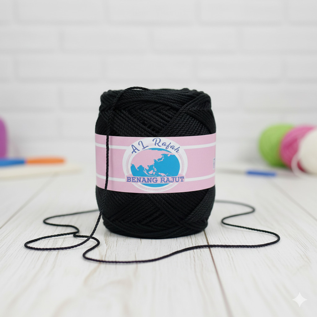 ALRAFAH - BENANG RAJUT POLY KILAP HITAM PREMIUM