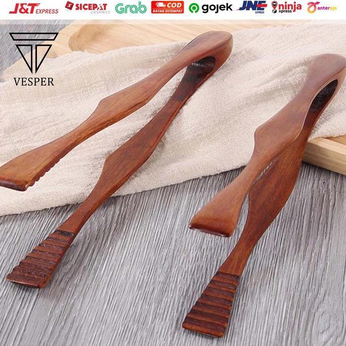wooden food tong clip / capitan makanan kayu BBQ kue roti daging sayur