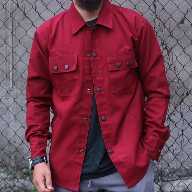 Jaket Semi Parka Pria Hijau Army Kemeja Semi Parka Polos Casual