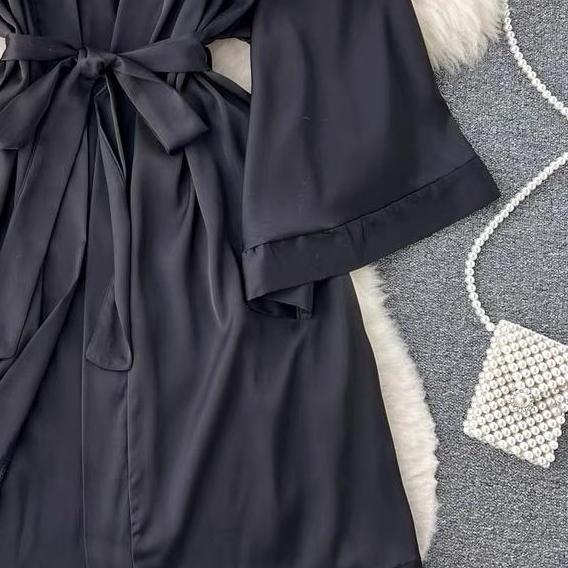 Lingerie Kimono Polos Satin Baju Tidur Wanita Piyama jubah 2A581