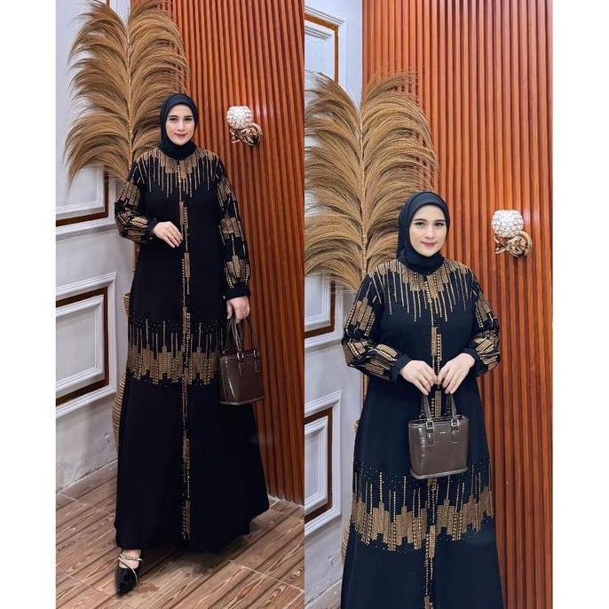 Gamis Abaya Turkey Jetblack Bordir Citytown Gold Dan Silver Muslim Kombinasi Bordir Turki Arab Wanit