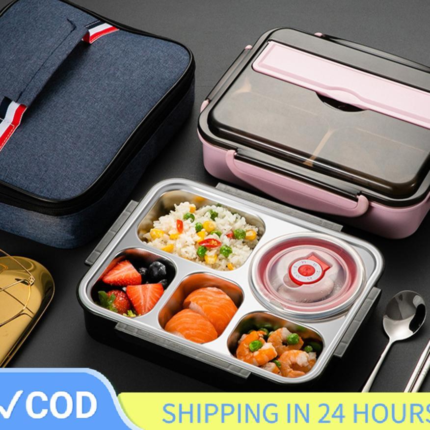 Lunch Box Kotak Tempat Makan Bekal Nasi Set 5 Sekat Stainless Anti Tumpah Dan Tahan Panas