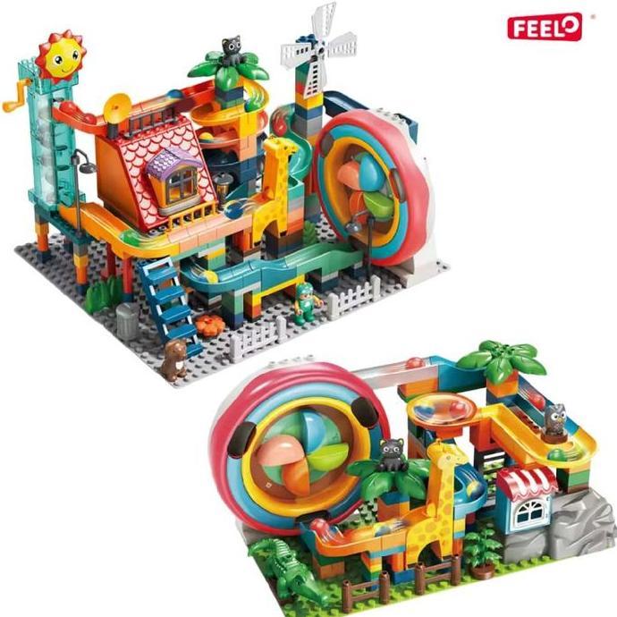feelo Electric Ball Run Building Blocks mainan balik susun anak feelo slide