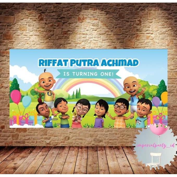 Spesial Custom Backdrop Banner Spanduk Happy Birthday Upin Ipin Kawan