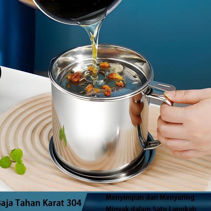 Teko Minyak Stainless Steel / dengan Saringan / Teko Penyaring Minyak 304 / Teko Minyak Dapur / Teko