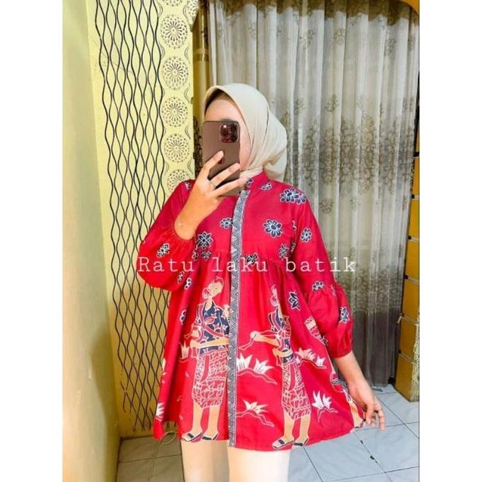Blouse Batik Wanita Motif Mbok Jamu Size Jumbo Baju Katun Balon