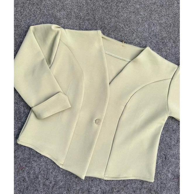 Blazer Outer Crop Kancing 1 Terbaru Scuba Wanita Atasan Baju Basic Panjang Jaket Crop Korean Style L