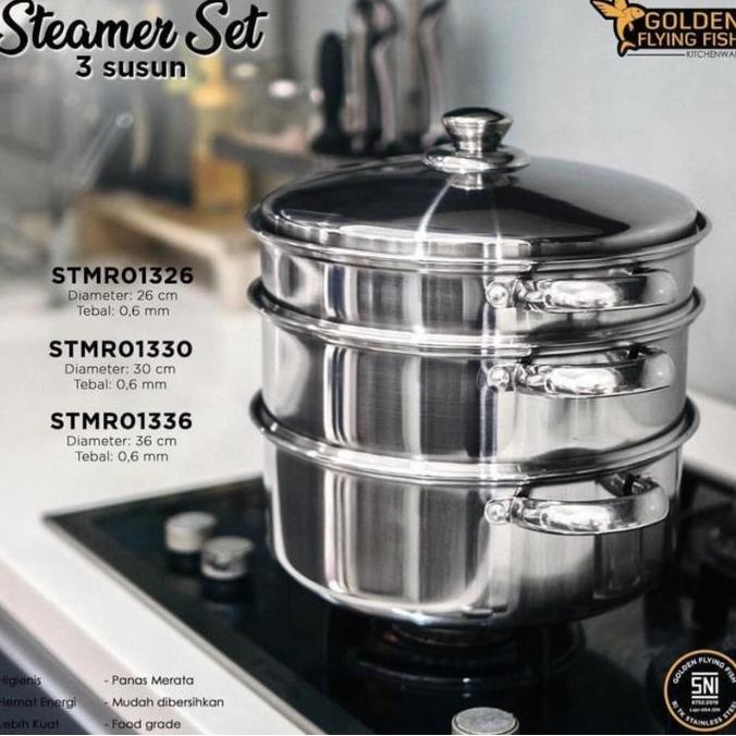 Golden Flying Fish - Panci Steamer 3 Susun 26cm - Stainless Steel