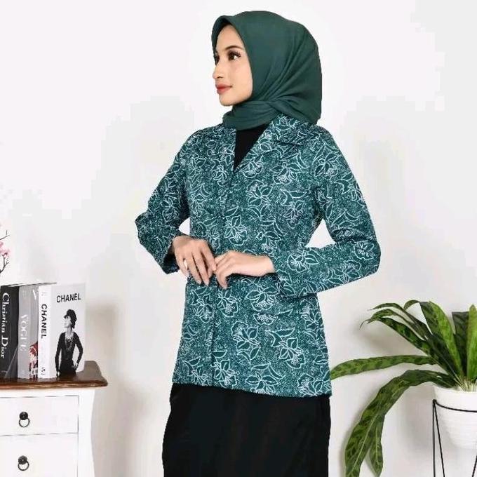 Baju Pkk Wanita Lapis Furing Halus Hijau Tosca Cewek Muslim Panjang Batik
