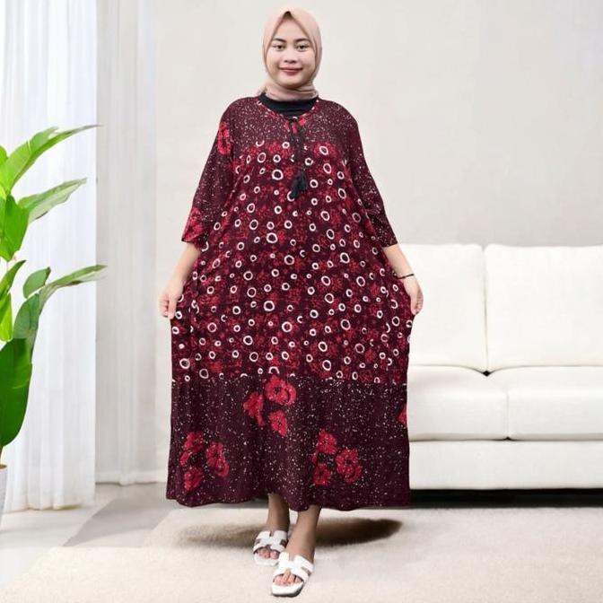 Daster Maura Jumbo Ld 140 Motif Batik Cap Pekalongan Bahan Rayon Premium Dress Busui Nyaman Panjang 
