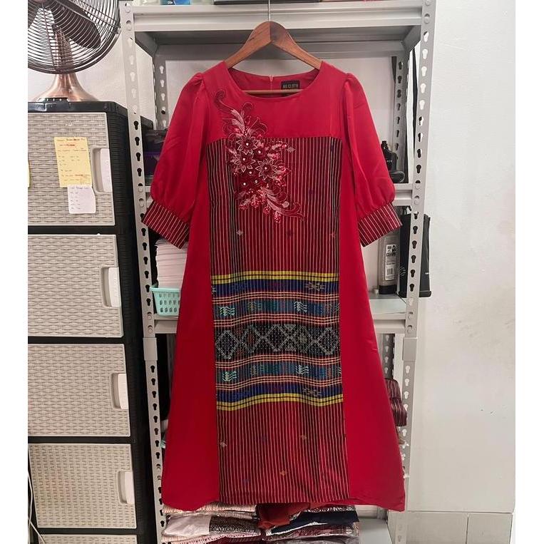 Dress Etnik Tenun Ulos Ragihotang Sadum Asli (Tenun Tangan ) Model Michelle A-Line