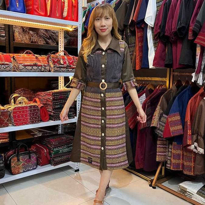 Dress Etnik Tenun Ulos Ragihotang Asli Model : Kancing Mutiara