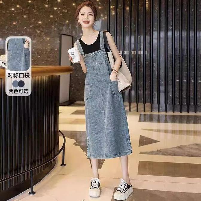 Overall Dress Wanita Rok Panjang Dewasa Koreanstyle Overall Jumbo S-5Xl Overall Jeans Denim Terbaru 