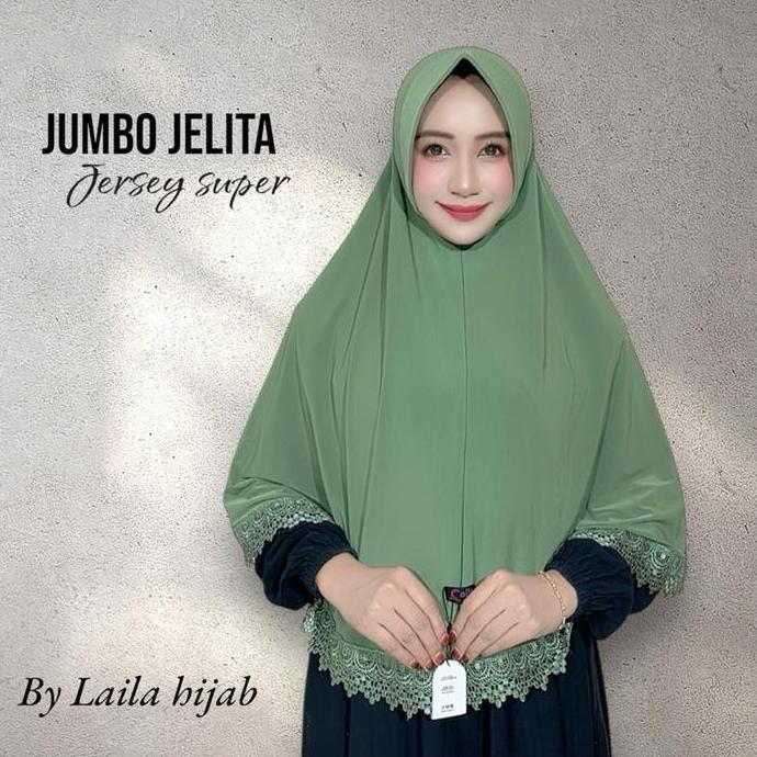 Hijab Bergo jumbo Jelita Renda senada by Laila Hijab Muslim Lembut Nyaman kerur Kerudung syari