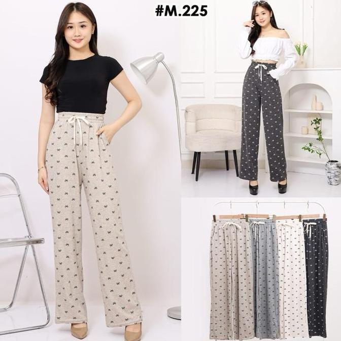 DS345 - MikoFashion / Celana Panjang Wanita Highwaist Motif Pita/ Kulot Pants Nyaman Adem Dipakai / 