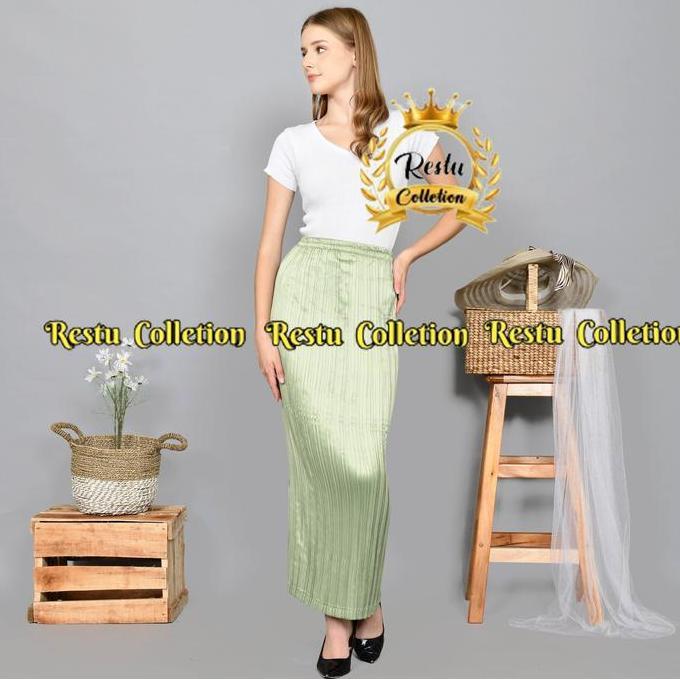 DS103 >> Rok Plisket Polos Instan Wanita Bahan Semi Silk Sutra Premium Bawahan Kebaya Wisuda Warna H