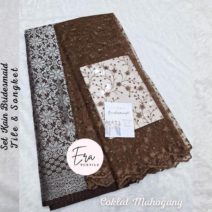 DY70 - (Spesial Coklat Mahogany) Set Kain Bridesmaid Coklat Mahogany Songket Satin - Bahan Kain Brok