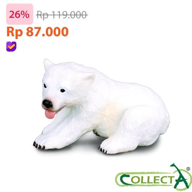 CollectA Polar Bear Cub Sitting - Animal Figure Koleksi Mainan Pajangan Hewan High Quality 88216