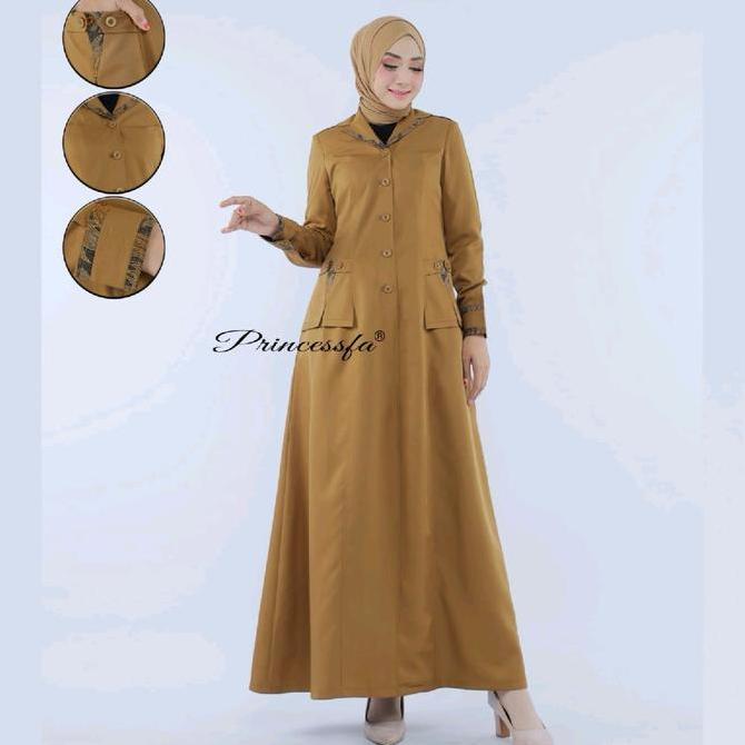 gamis coklat tua wanita terbaru/ gamis kerja wanita coklat tua kombinasi batik Baju Muslim Dress Ter