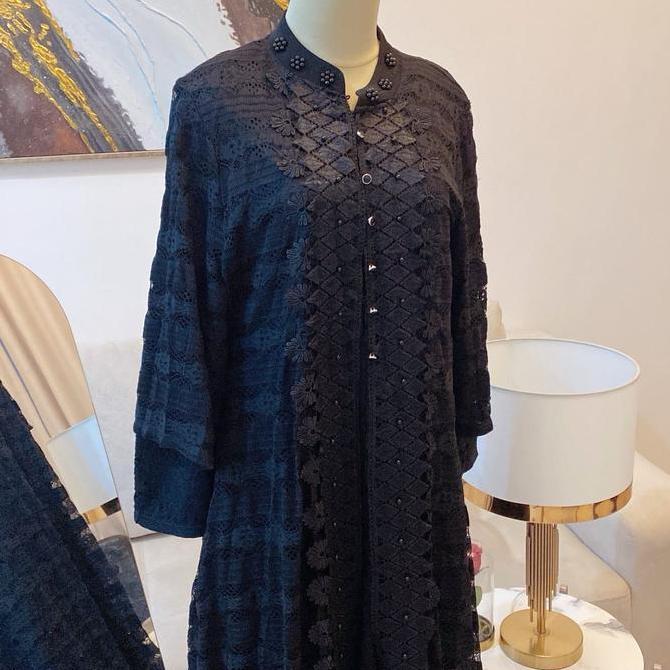 Gamis brokat ghea y170 full black spesial rompi lepas  Muslim  Hitam Mewah Cantik Dress Wanita Baju 