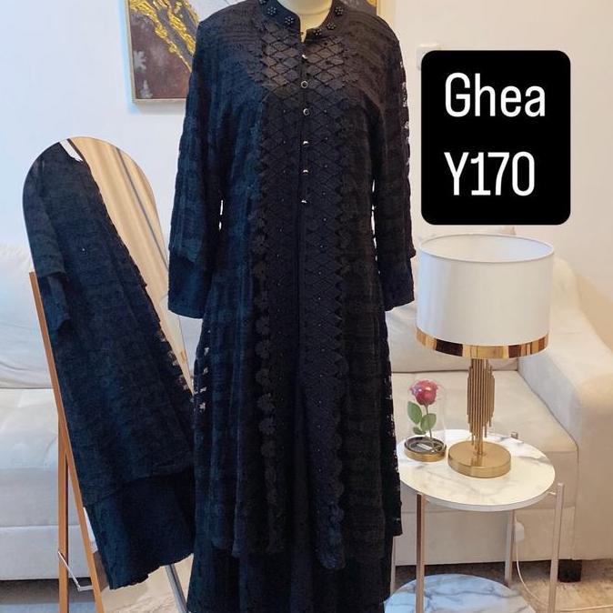 Gamis brokat ghea y170 full black spesial rompi lepas  Muslim  Hitam Mewah Cantik Dress Wanita Baju 
