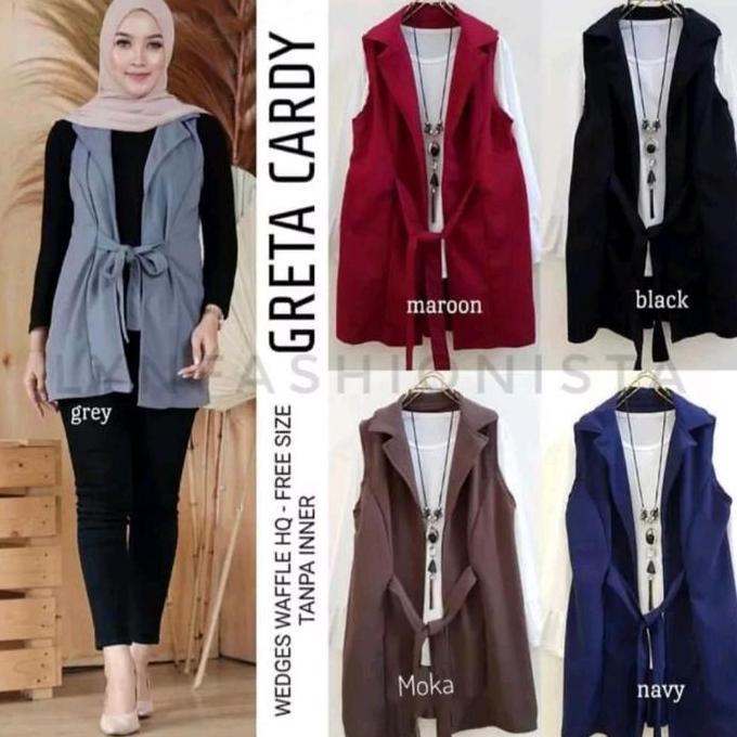 CARDIGAN WANITA MUSLIMAH TANPA LENGAN TALI PINGGANG JERUK TEBAL/GRETA Terlaris