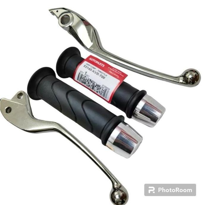 DI103 - Paket 3in1 Handle rem Chrome + Handgrip Honda + Jalu Pcx Chrome besar / Honda vario 150 160 