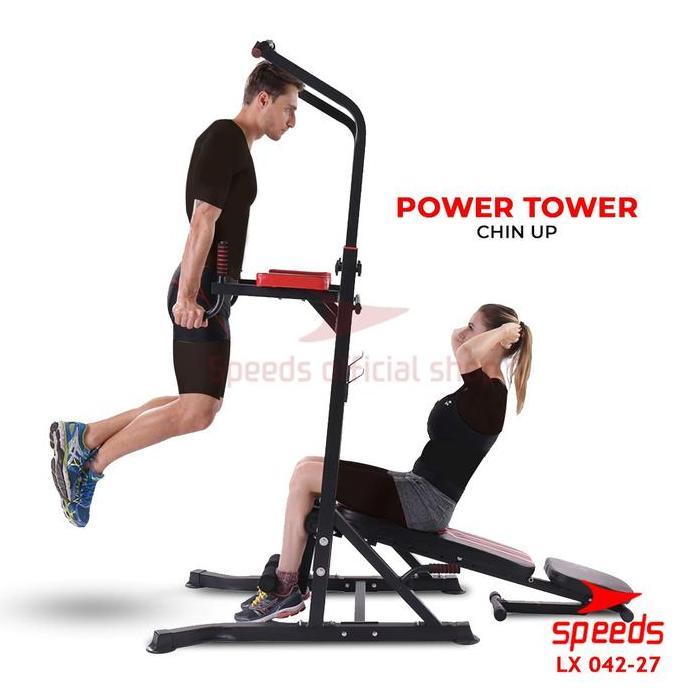 SPEEDS Fitness Station Power Tower Pull Up Bar Chin Up Hanging Bar Gym Alat Olahraga Fitness Multifu