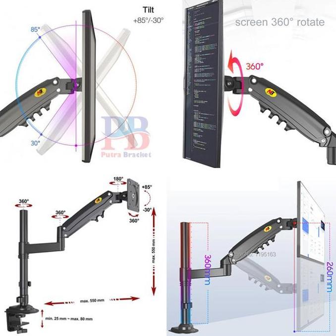 DB142 - Bracket Monitor braket monitor meja pc 22''-35'' gas spring monitor