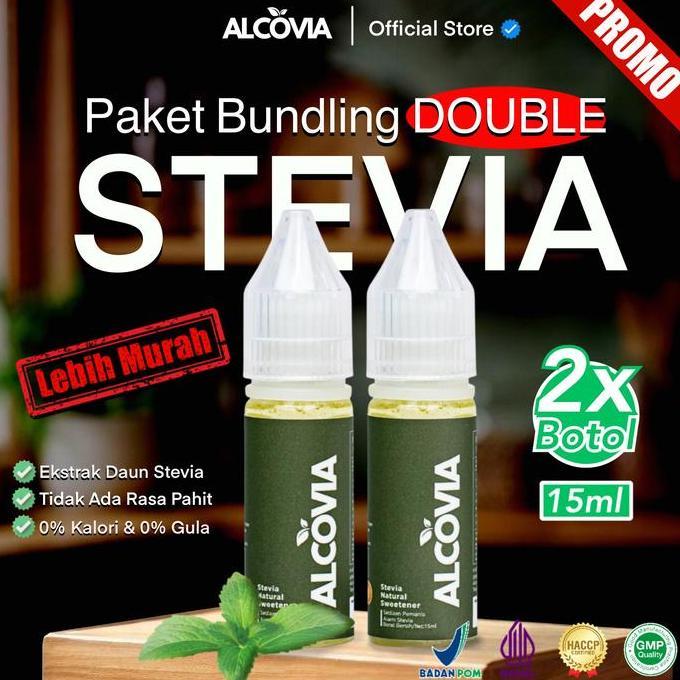 (Double Ori) Alcovia Stevia Tetes Pemanis Alami Pengganti Gula - 15Ml X 2