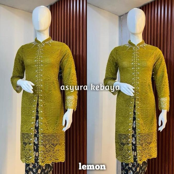 Kebaya Tunik Brokat Payet Model Belah Depan Bahan Brokat Premium