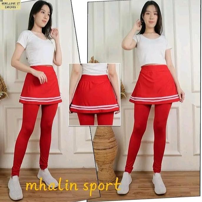 DA6 - legging rok merah list putih premium / celana legging rok wanita remaja dewasa / legging rok o
