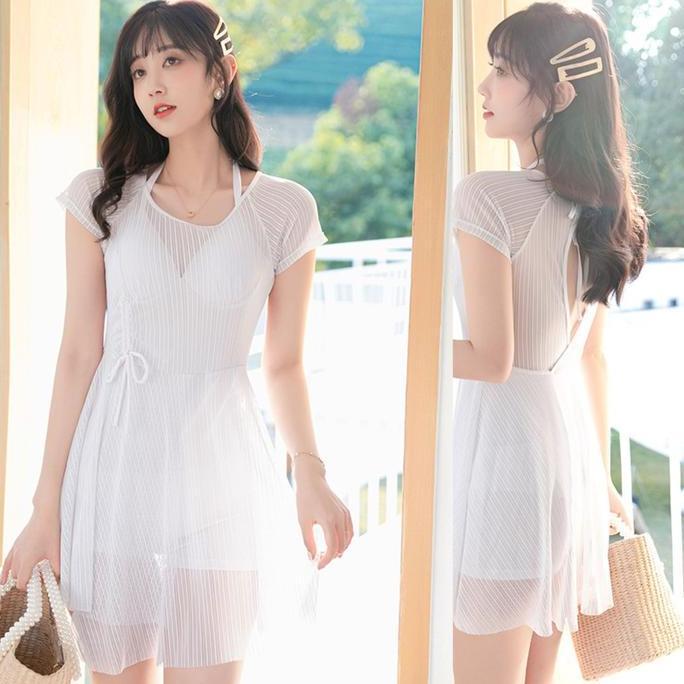 DR229 >> Baju Renang Remaja Perempuan Terusan Transparan Swimsuit Pantai Wanita Sexy One Piece Korea