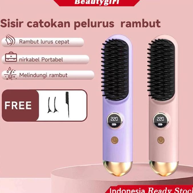 Hair Straightener Brush 2 IN 1/pelurus rambut/sisir catok/Sekali Sisir Langsung Halus/Catok Sisir El