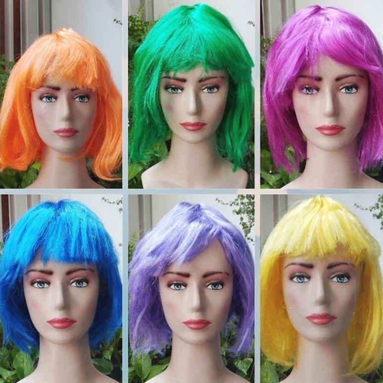 alunan_dita - wig bob warna-warni rambut palsu wanita trendy