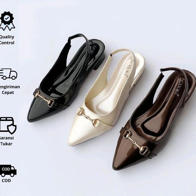 LEANORA Sandal Wanita Heels Mules Elegan Hak Tahu 3cm - Sendal  Flat Shoes Stylish, Elegan & Kekinia