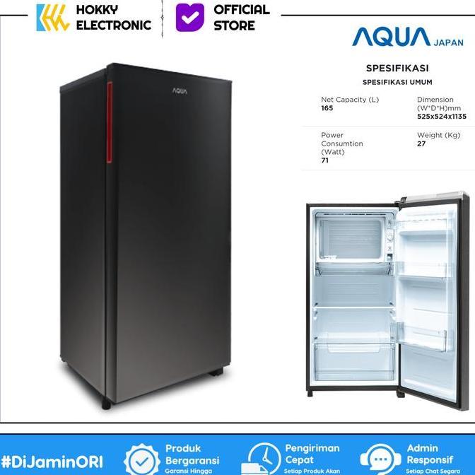KULKAS AQUA JAPAN 1 PINTU AQR-D205 AQRD 205 165 Liter BLACK (MDS) | lemari Es 1pintu d205  Dark Silv