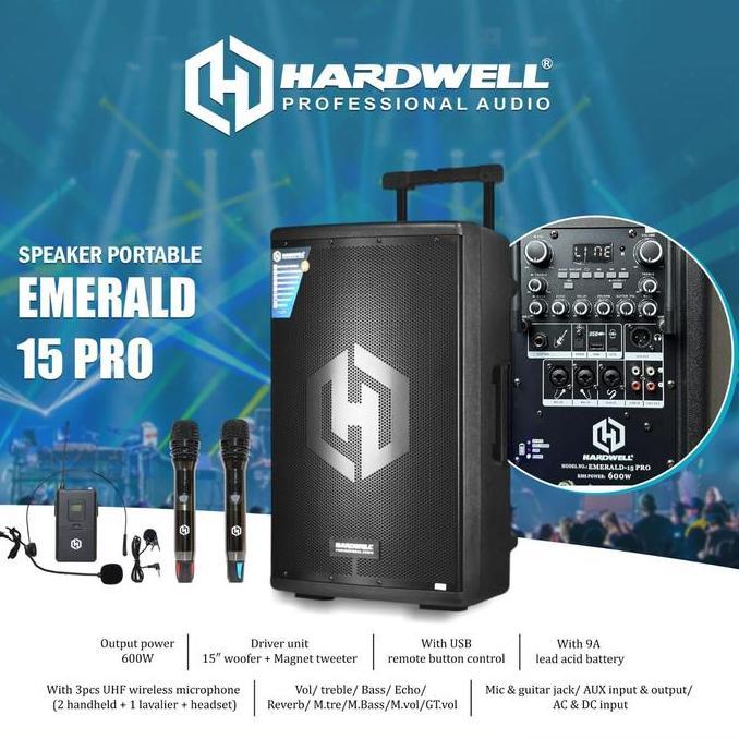 TERMURAH - SPEAKER PORTABLE HARDWELL EMERALD 15 PRO, SPEAKER HARDWELL 15 INCH