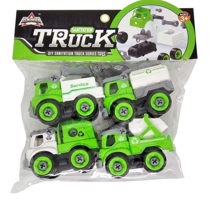 4pcs DIY Sanitation Truck Series Toys Mainan Mobil Anak Laki Laki