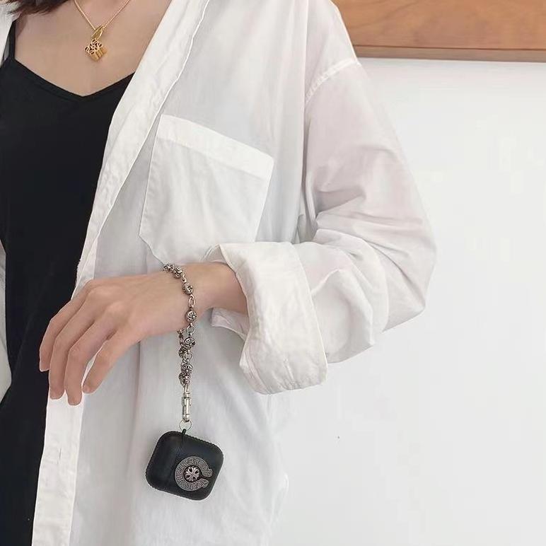 Kotak Kulit Jantung Chrome Dingin untuk Apple AirPods 1 2 3 Pro 2 Metal Cross Pattern Design Cover A