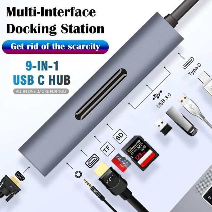 V161B Type C Adapter 9 in 1 PD 87W Type C Charging Port 4K HDMI VGA