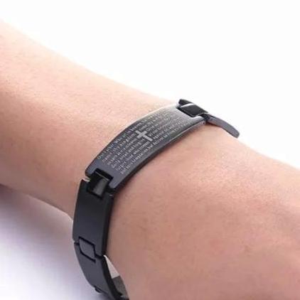 Gelang Pria Stainless Steel 316L Salib Doa Hitam