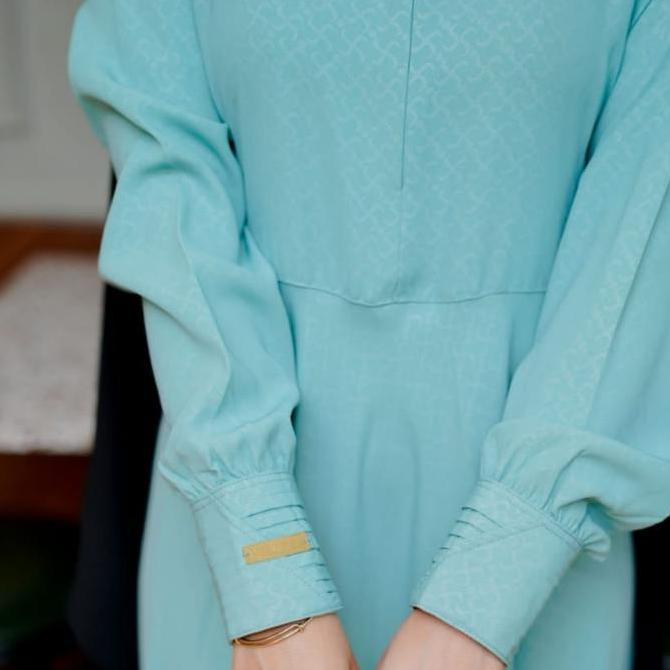 GAMIS HERMOSA MOTIF SHURIKEN BIRU WARDAH/GAMIS BIRU WARDAH muslim wanita  dress  syari  Kancing Dewa