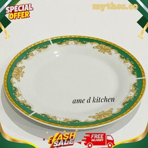 New Piring Ceper Keramik 10.5" Bulat Mahkota Hijau Winston